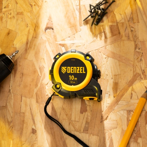 Рулетка 10м х 32мм, автоматич. фиксац., нейлон. покрытие, магнит. зацеп, двухстор. разметка Denzel купить в Москве с доставкой по всей России | ProtosMarket.ru