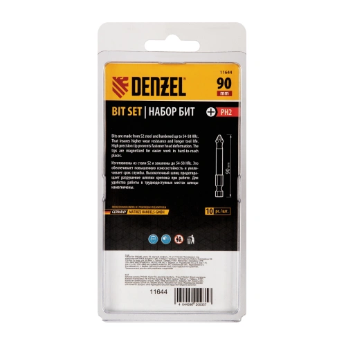 Бита PH2х90, сталь S2, цилиндр., 10 шт. Е 6,3 Denzel купить в Москве с доставкой по всей России | ProtosMarket.ru
