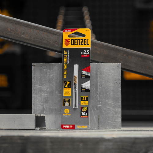 Сверло спиральное по металлу 2,5 x 57 мм, Р6М5, Golden Tip , 2шт. Denzel купить в Москве с доставкой по всей России | ProtosMarket.ru