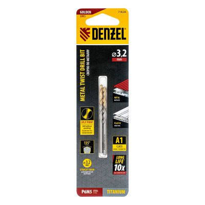 Сверло спиральное по металлу 3,2 x 65 мм, Р6М5, Golden Tip , 2шт. Denzel купить в Москве с доставкой по всей России | ProtosMarket.ru