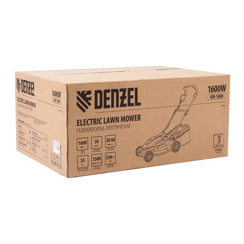 Газонокосилка электрическая GM-1600, 1600 Вт, ширина 36 см, 3 уровя, травосборник 35 л. Denzel купить в Москве с доставкой по всей России | ProtosMarket.ru