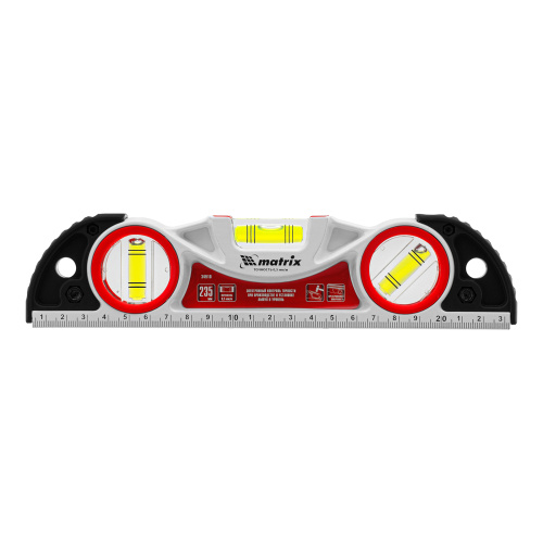 Уровень алюминиевый литой, фрезерованный, 3 глазка, две ударные площадки, 235 мм Matrix купить в Москве с доставкой по всей России | ProtosMarket.ru