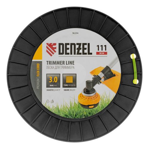 Леска для триммера квадрат, 3,0мм х 111м, на DIN катушке FLEX CORD Denzel купить в Москве с доставкой по всей России | ProtosMarket.ru