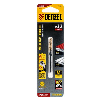 Сверло спиральное по металлу 3,2 x 65мм, Р6М5, Golden Tip, многогранная заточка, 2шт. Denzel купить в Москве с доставкой по всей России | ProtosMarket.ru