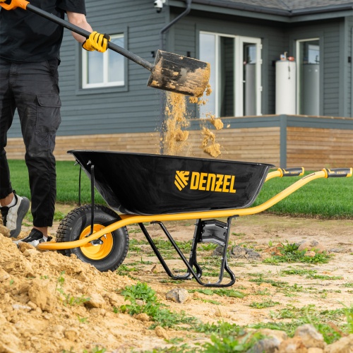 Тачка строительная, усиленная, объем 130 л, 230 кг, колесо 15х6.00-6 Denzel купить в Москве с доставкой по всей России | ProtosMarket.ru