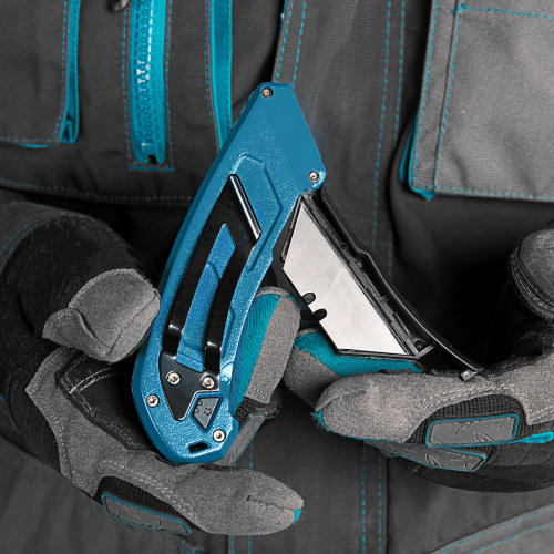 Нож, 130 мм, алюминиевый корпус, выдвижное трапециевидное лезвие 18 мм (SK-5) клипса для ремня, 4 лезвия Gross купить в Москве с доставкой по всей России | ProtosMarket.ru