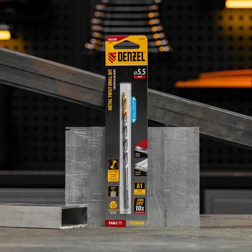 Сверло спиральное по металлу 5,5 х 139 мм, Р6М5, Golden Tip, удлиненное Denzel купить в Москве с доставкой по всей России | ProtosMarket.ru