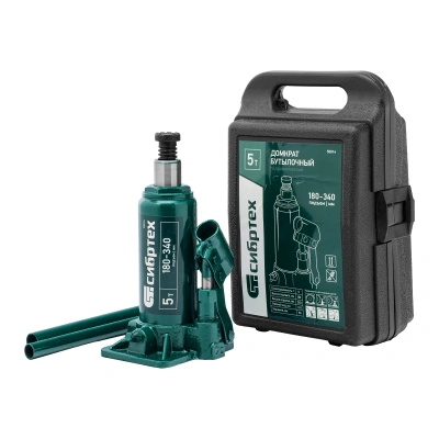 Домкрат гидравлический бутылочный, 5 т, 180-340 мм, в пласт. кейсе Сибртех