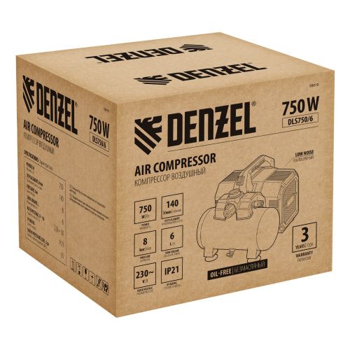 Компрессор  DLS750/6 безмасляный малошумный 750 Вт, 140 л/мин,ресивер 6 л Denzel купить в Москве с доставкой по всей России | ProtosMarket.ru