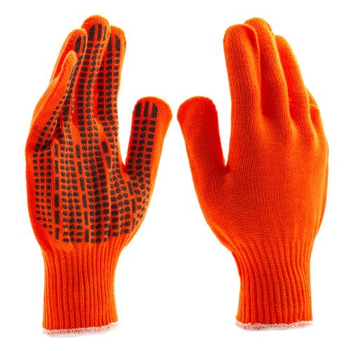 Перчатки трикотажные, акрил, ПВХ гель, "Протектор", оранжевый, оверлок Сибртех купить в Москве с доставкой по всей России | ProtosMarket.ru