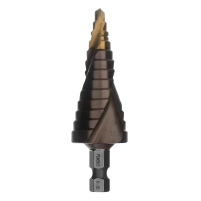 Сверло ступенчатое, 6-8-10-12-14-16-18-20-22-24-26-28-30мм, Р6М5К5, 6-гр. хвостовик Denzel купить в Москве с доставкой по всей России | ProtosMarket.ru