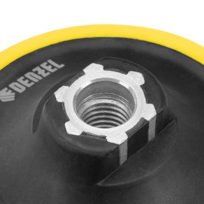 Тарелка опорная для дрели и УШМ с липучкой, 150 мм, мягкая, с адаптером c М14 на d8 Denzel купить в Москве с доставкой по всей России | ProtosMarket.ru