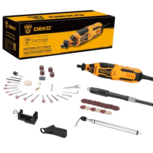 Гравер электрический DEKO DKRT200W SET2, с набором оснастки 43шт, 200Вт купить в Москве с доставкой по всей России | ProtosMarket.ru
