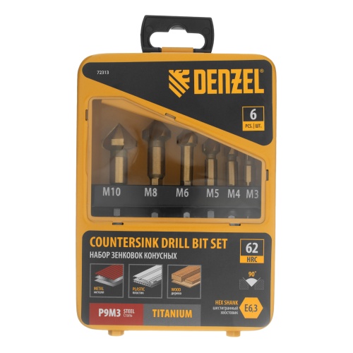 Набор зенковок, HSS, M3-M10, 6 шт, металл. кейс // Denzel купить в Москве с доставкой по всей России | ProtosMarket.ru