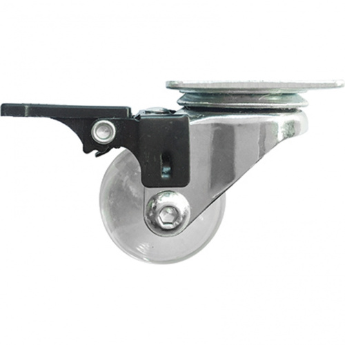 Колесо ПУ прозрачное поворотное с тормозом d-35 мм, крепление платформенное Сибртех купить в Москве с доставкой по всей России | ProtosMarket.ru