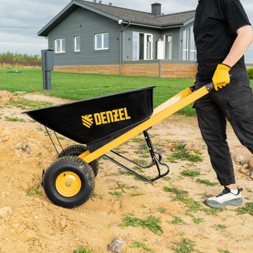 Тачка строительная, усиленная, объем 140 л, 250 кг, двухколесная, колесо 15х6.00-6 Denzel купить в Москве с доставкой по всей России | ProtosMarket.ru