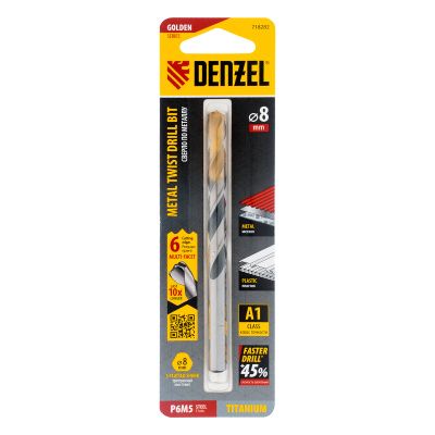 Сверло спиральное по металлу 8 x 117мм, Р6М5, Golden Tip, многогранная заточка Denzel купить в Москве с доставкой по всей России | ProtosMarket.ru