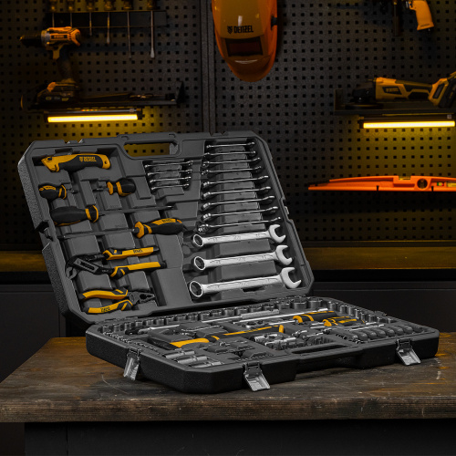 Набор инструментов, 1/2", 1/4", CrV, S2, пластиковый кейс, 122 предмета Denzel купить в Москве с доставкой по всей России | ProtosMarket.ru