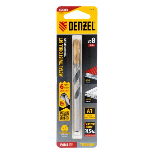 Сверло спиральное по металлу 8 x 117мм, Р6М5, Golden Tip, многогранная заточка Denzel купить в Москве с доставкой по всей России | ProtosMarket.ru