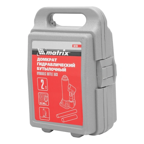 Домкрат гидравлический бутылочный, 2 т, высота подъема 181-345 мм, в пластиковый кейсе Matrix купить в Москве с доставкой по всей России | ProtosMarket.ru