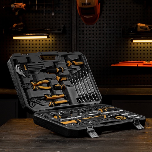 Набор инструментов, 1/2", 1/4", CrV, S2, пластиковый кейс, 64 предмета Denzel купить в Москве с доставкой по всей России | ProtosMarket.ru