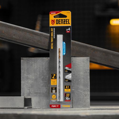 Сверло спиральное по металлу 4 х 119 мм, Р6М5, Golden Tip, удлиненное Denzel купить в Москве с доставкой по всей России | ProtosMarket.ru
