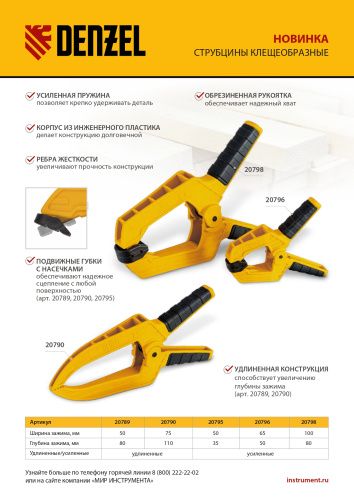 Струбцина клещеобразная, удлиненная 50 х 80 мм двухкомпонентные рукоятки Denzel купить в Москве с доставкой по всей России | ProtosMarket.ru