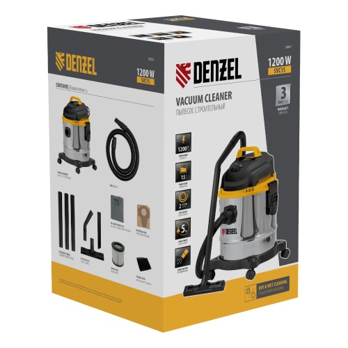 Пылесос строительный SVC15, 1200 Вт, бак 15 л, шланг 2 м Denzel купить в Москве с доставкой по всей России | ProtosMarket.ru