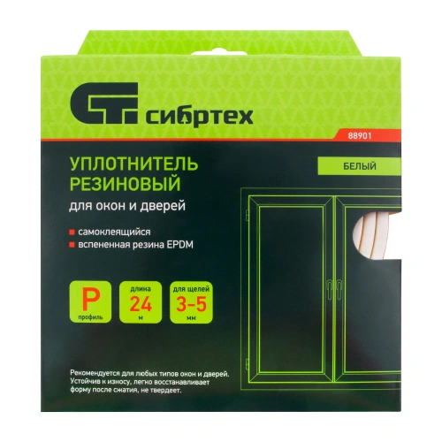 Уплотнитель резиновый, 24 м, профиль "P", белый Сибртех купить в Москве с доставкой по всей России | ProtosMarket.ru