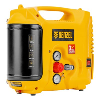 Компрессор воздушный DL1300, 10 бар, 1,3 кВт 180 л/мин 5 л, с набором аксессуаров Denzel купить в Москве с доставкой по всей России | ProtosMarket.ru