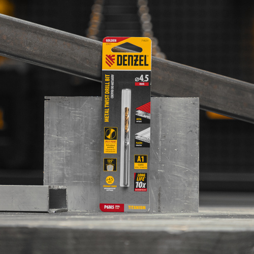 Сверло спиральное по металлу 4,5 x 80 мм, Р6М5, Golden Tip  Denzel купить в Москве с доставкой по всей России | ProtosMarket.ru