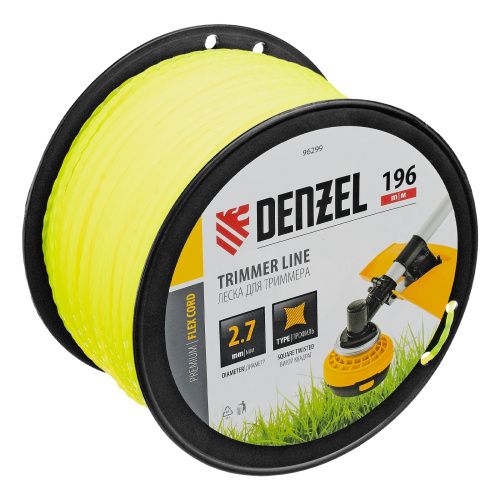 Леска для триммера витой квадрат, 2,7мм х 196м, на DIN катушке FLEX CORD Denzel купить в Москве с доставкой по всей России | ProtosMarket.ru
