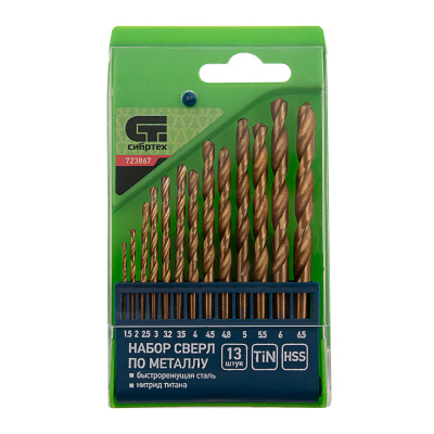 Набор нитридтитановых сверл по металлу, 1.5-6.5 мм. (через 0.5 мм.+3.2 мм, 4.8 мм.) НSS 13 шт Сибртех купить в Москве с доставкой по всей России | ProtosMarket.ru