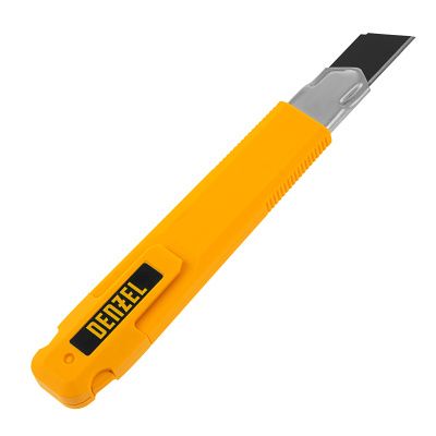 Нож, 18 мм, сменное лезвие, SK4, метал. направляющая, клипса, нажимной фиксатор Denzel купить в Москве с доставкой по всей России | ProtosMarket.ru