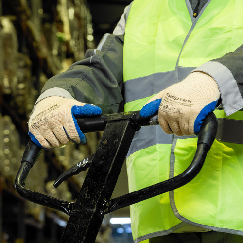 Перчатки трикотажные, полиэфирные, латексное рельефное покрытие, размер 9 Сибртех купить в Москве с доставкой по всей России | ProtosMarket.ru