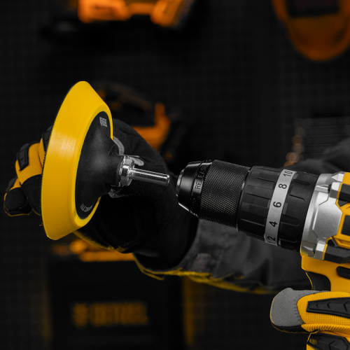 Тарелка опорная для дрели и УШМ с липучкой, 115 мм, мягкая, с адаптером c М14 на d8 Denzel купить в Москве с доставкой по всей России | ProtosMarket.ru