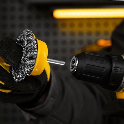 Щетка для дрели, 65 мм, Чашка, со шпилькой, нержавеющая крученая проволока Denzel купить в Москве с доставкой по всей России | ProtosMarket.ru