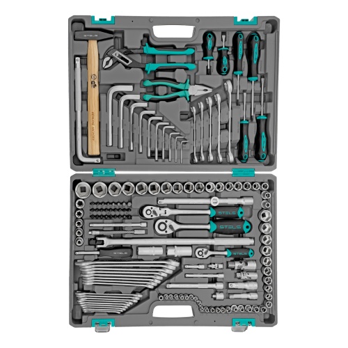 Набор инструментов, 1/2",3/8", 1/4", CrV, пластиковый кейс 142 предмета Stels купить в Москве с доставкой по всей России | ProtosMarket.ru
