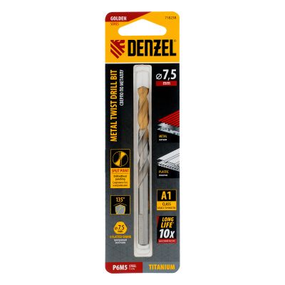 Сверло спиральное по металлу 7,5 x 109 мм, Р6М5, Golden Tip  Denzel купить в Москве с доставкой по всей России | ProtosMarket.ru