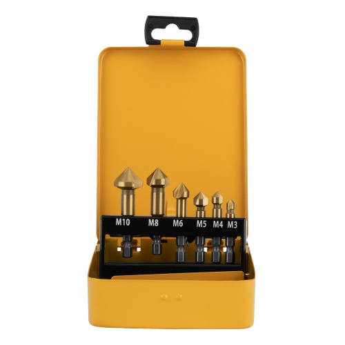 Набор зенковок, HSS, M3-M10, 6 шт, металл. кейс // Denzel купить в Москве с доставкой по всей России | ProtosMarket.ru
