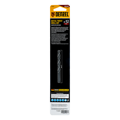 Сверло спиральное по металлу 12 x 205 мм, Р6М5, Golden Tip, удлиненное Denzel купить в Москве с доставкой по всей России | ProtosMarket.ru
