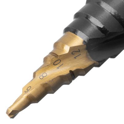 Сверло ступенчатое, 4-6-8-10-12-14-16-18-20-22-24-26-28-30-32 мм, Р6М5, 6-гр. хвостовик Denzel купить в Москве с доставкой по всей России | ProtosMarket.ru