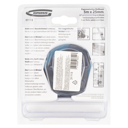 Рулетка "Schlagfest",5 м x 25 мм,магнитный обрезиненный зацеп,двусторонняя шкала,Нейлоновое покрытие,автоматическая фиксация Gross купить в Москве с доставкой по всей России | ProtosMarket.ru