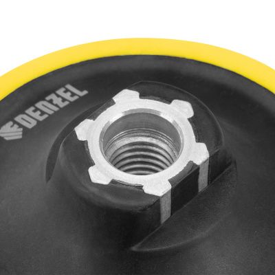 Тарелка опорная для дрели и УШМ с липучкой, 115 мм, мягкая, с адаптером c М14 на d8 Denzel купить в Москве с доставкой по всей России | ProtosMarket.ru