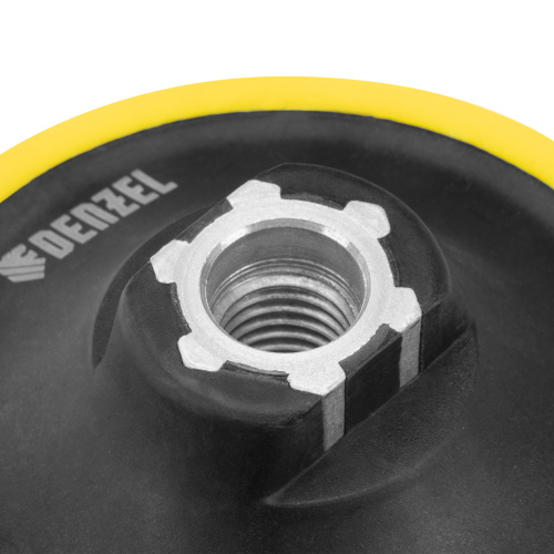 Тарелка опорная для дрели и УШМ с липучкой, 115 мм, мягкая, с адаптером c М14 на d8 Denzel купить в Москве с доставкой по всей России | ProtosMarket.ru