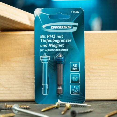 Бита PH2 x 50 мм с ограничителем и магнитом, для ГКЛ, S2 Gross купить в Москве с доставкой по всей России | ProtosMarket.ru