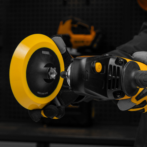 Тарелка опорная для дрели и УШМ с липучкой, 150 мм, мягкая, с адаптером c М14 на d8 Denzel купить в Москве с доставкой по всей России | ProtosMarket.ru