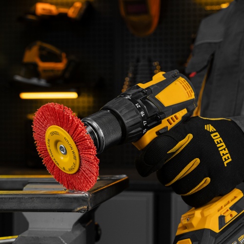 Щетка для дрели, 100 мм, Плоская, со шпилькой, нейлоновая щетина Denzel купить в Москве с доставкой по всей России | ProtosMarket.ru