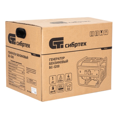 Генератор бензиновый БС-1200, 1 кВт, 230 В, четырехтактный, 5.5 л, ручной стартер Сибртех купить в Москве с доставкой по всей России | ProtosMarket.ru