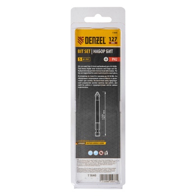 Бита PH2х127, сталь S2, цилиндр., 5шт. Е 6,3 Denzel купить в Москве с доставкой по всей России | ProtosMarket.ru